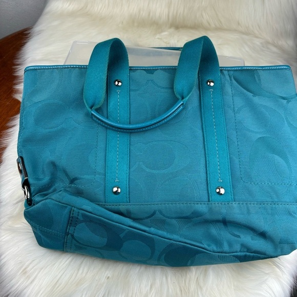 Coach Blue Teal Monogram Shoulder Tote Bag - Picture 5 of 16